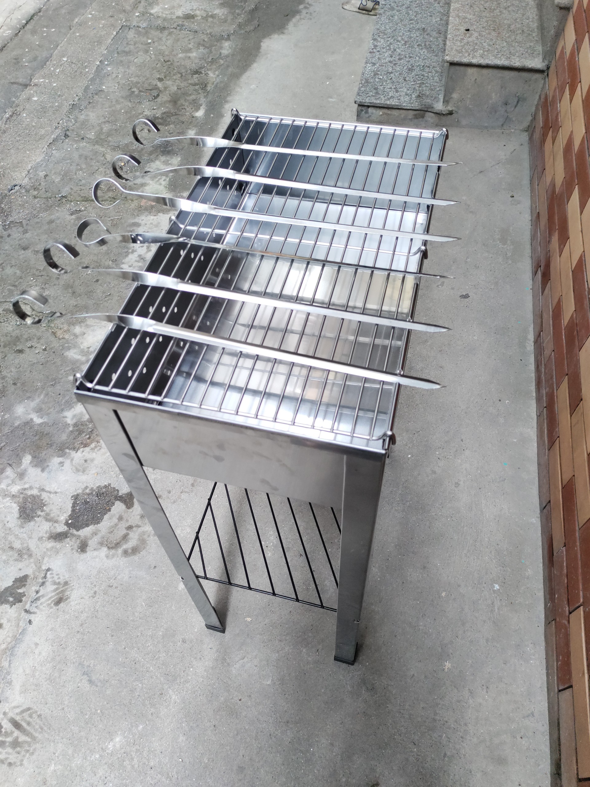 Lò nướng inox, lò nướng bbq, Bếp nướng than hoa inox hình chữ nhật du lịch, cắm trại Schaschlik grill