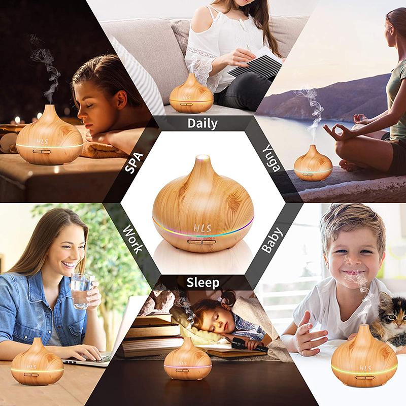 400Ml Siêu Âm Thông Minh Máy Tạo Độ Ẩm Không Khí Thơm Khuếch Tán Tinh Dầu Gỗ Hạt Điều Khiển Từ Xa LED 7 Màu Đèn nhà