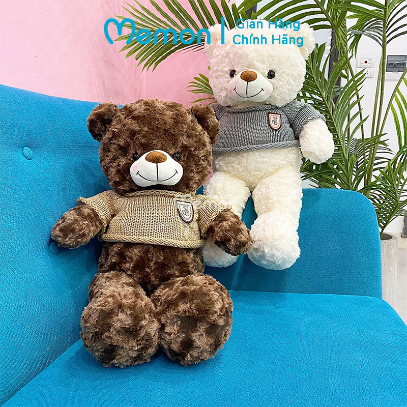 Gấu Bông Teddy Lông Xoắn Má Hồng 65cm Cao Cấp Memon, Gấu Nhồi Bông Qùa Tặng Dễ Thương