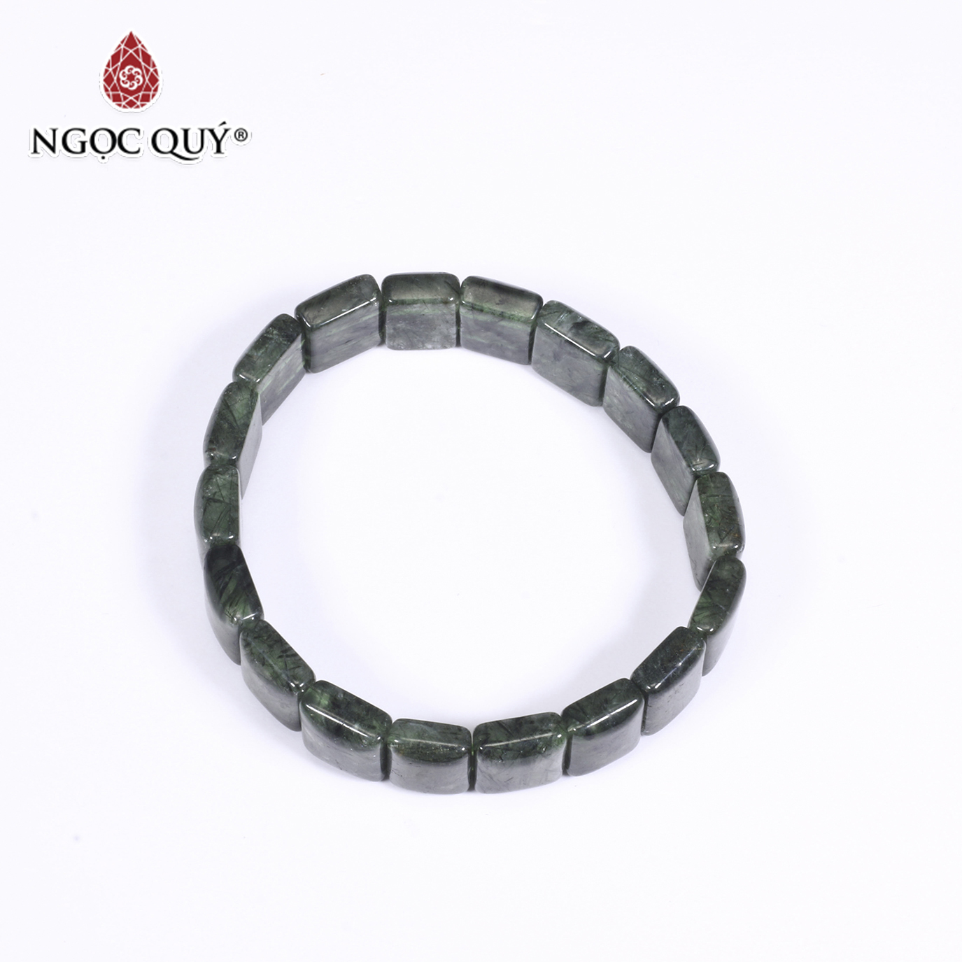 Vòng tay đá thạch anh tóc xanh bản vuông 12x10mm mệnh hỏa, mộc - Ngọc Quý Gemstones