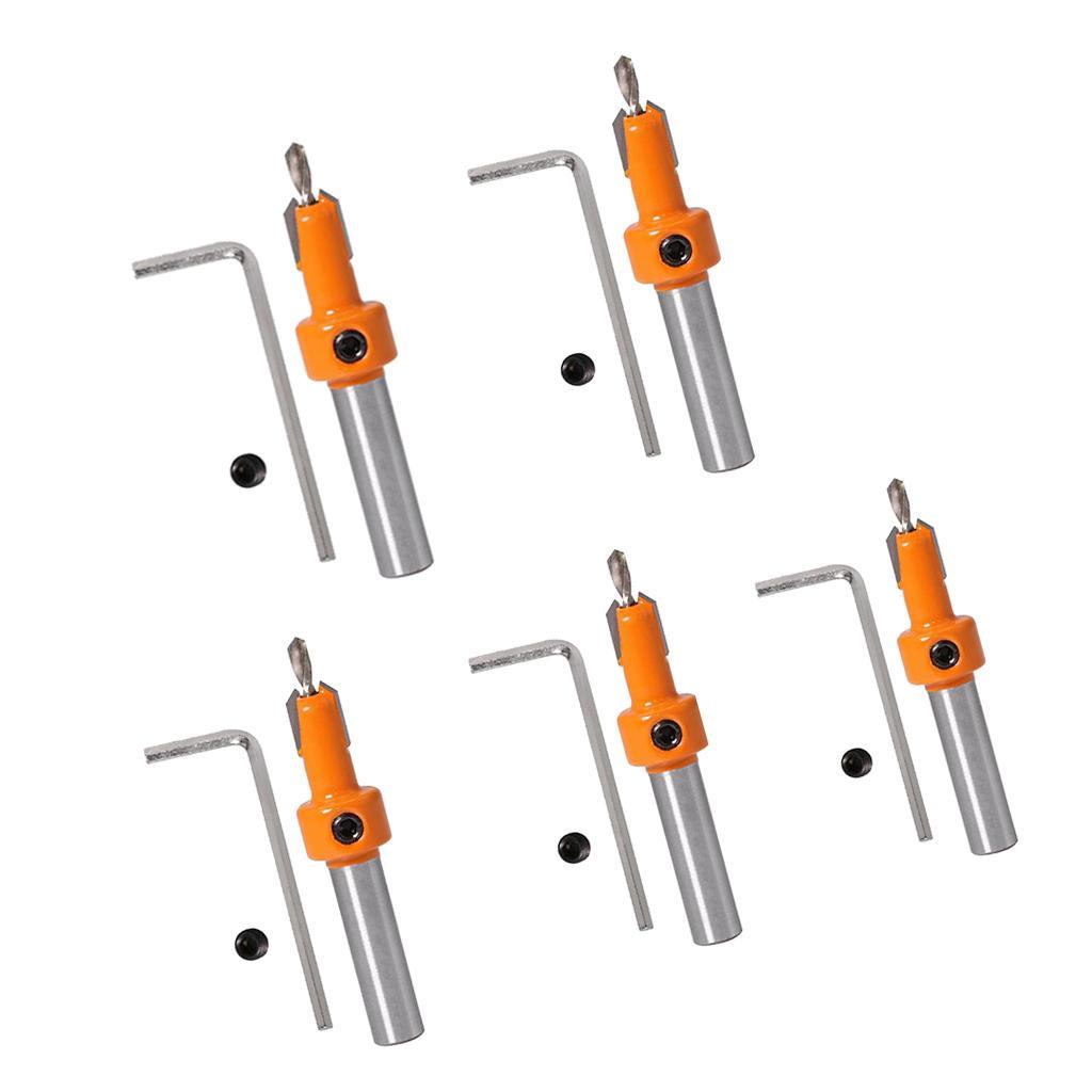 5x Countersink Drill Bits 8mm Shank Woodworking Countersink Bits Set 2.8-4mm