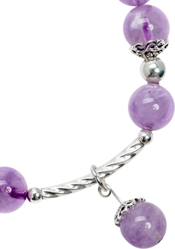 Vòng Tay Thạch Anh Tím Ngọc 8mm Charm Lá Bạc 925 Ngọc Quý Gemstones VT144