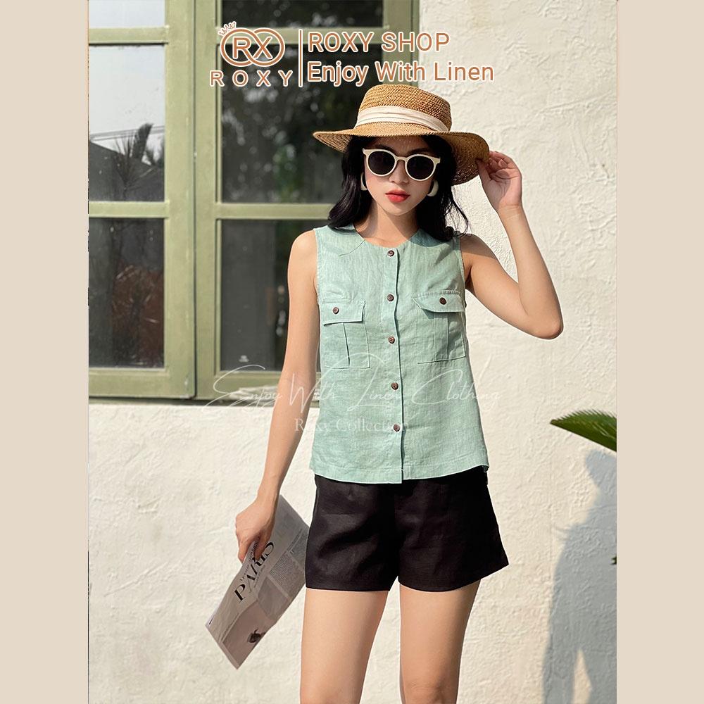 Áo Sát Nách Linen Phối Nút Cổ Tròn