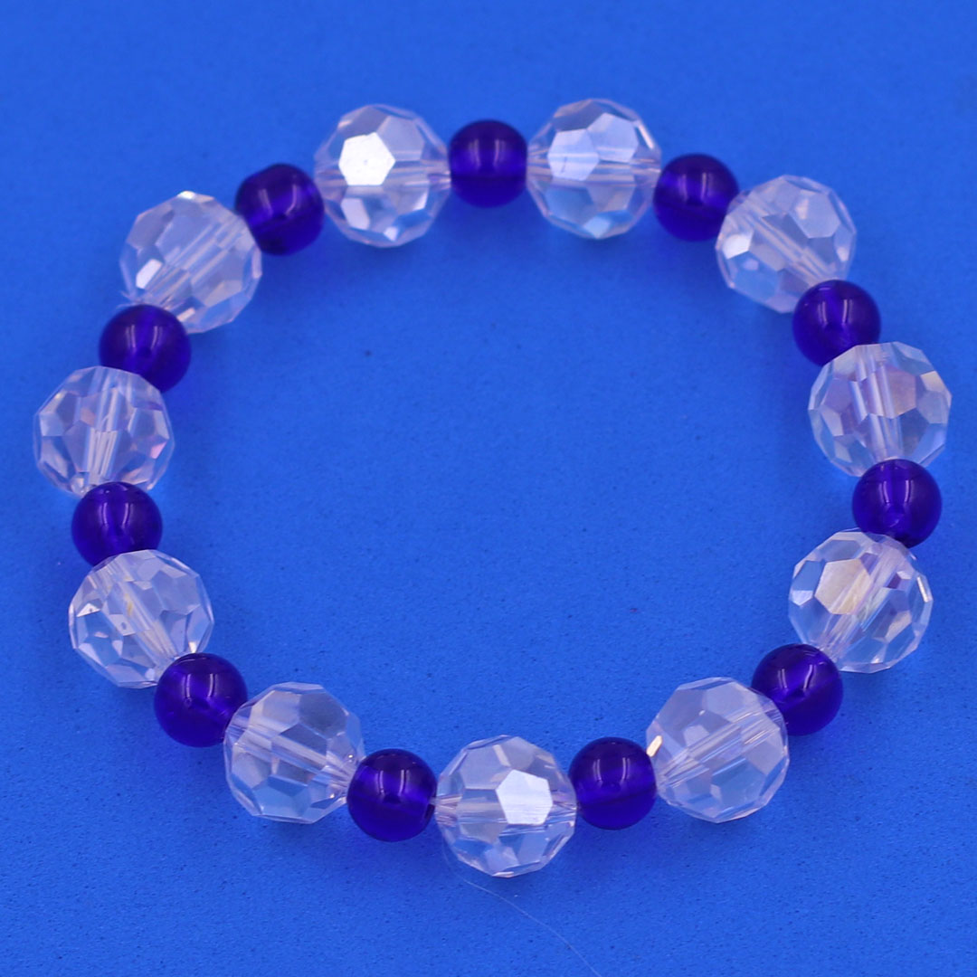 Vòng tay pha lê trắng giác 10 ly pha lê xanh dương CTFLTRGFLXD10