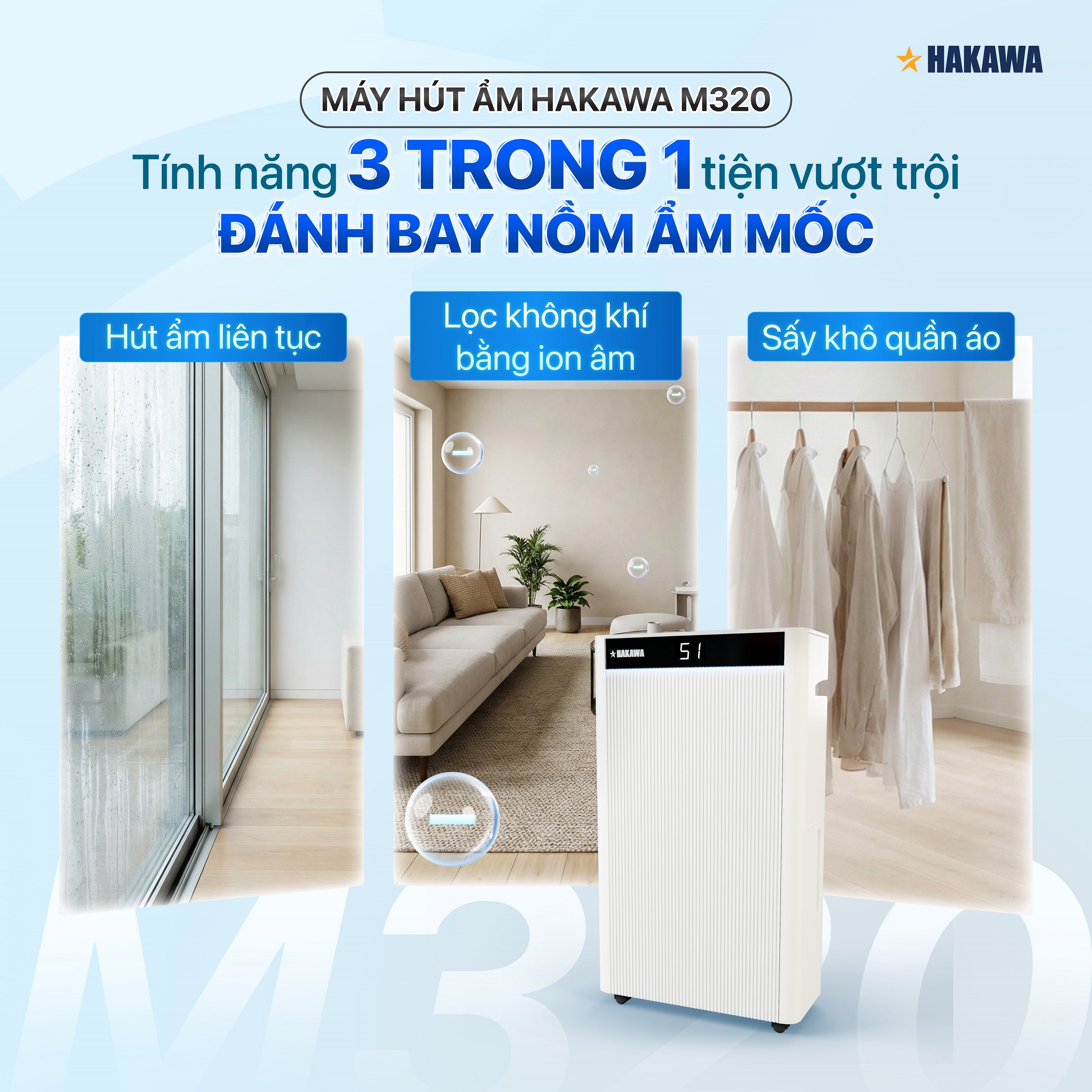 Máy hút ẩm Airdog Hakawa M320 Công Nghệ Khí Nén Dùng Cho Phòng 60m² Hàng Chính Hãng