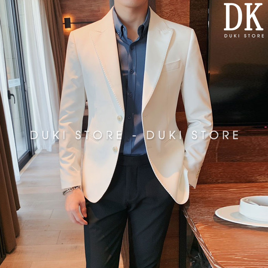 Áo khoác blazer nam ,áo vest nam balzer nam màu trắng phong cách Hàn Quốc ADK0012- DUKI STORE