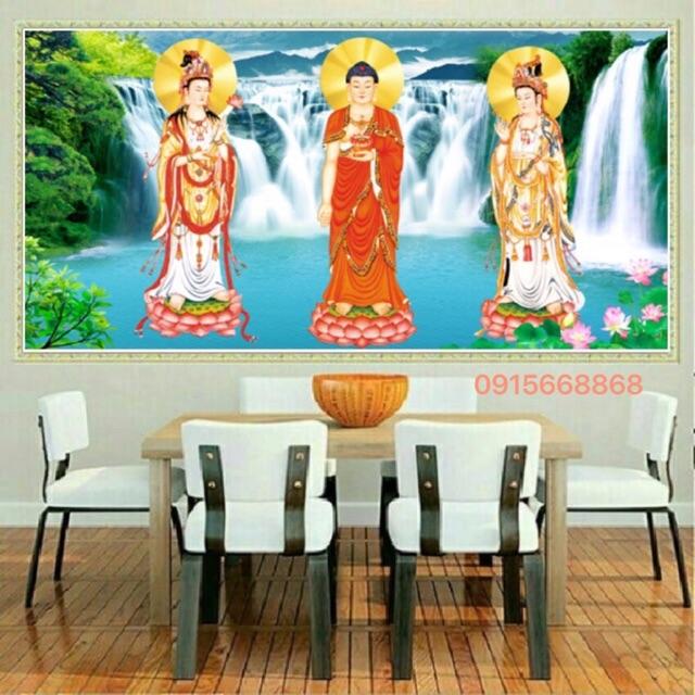 Tranh đính đá Phật tam thế kt 140-75cm