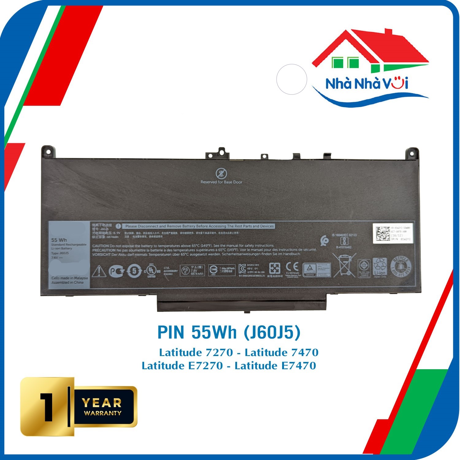 Pin Dành Cho Laptop Dell Latitude 7470 7270 E7470 E7270 Mã Pin J60J5 Dung Lượng 55Wh