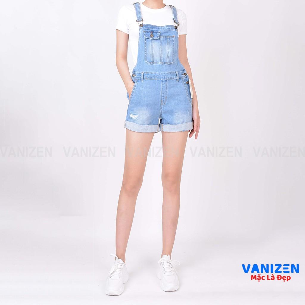 Quần short yếm jean nữ ngắn đẹp lưng cao cạp cao rách hàng hiệu cao cấp mã 453 VANIZEN