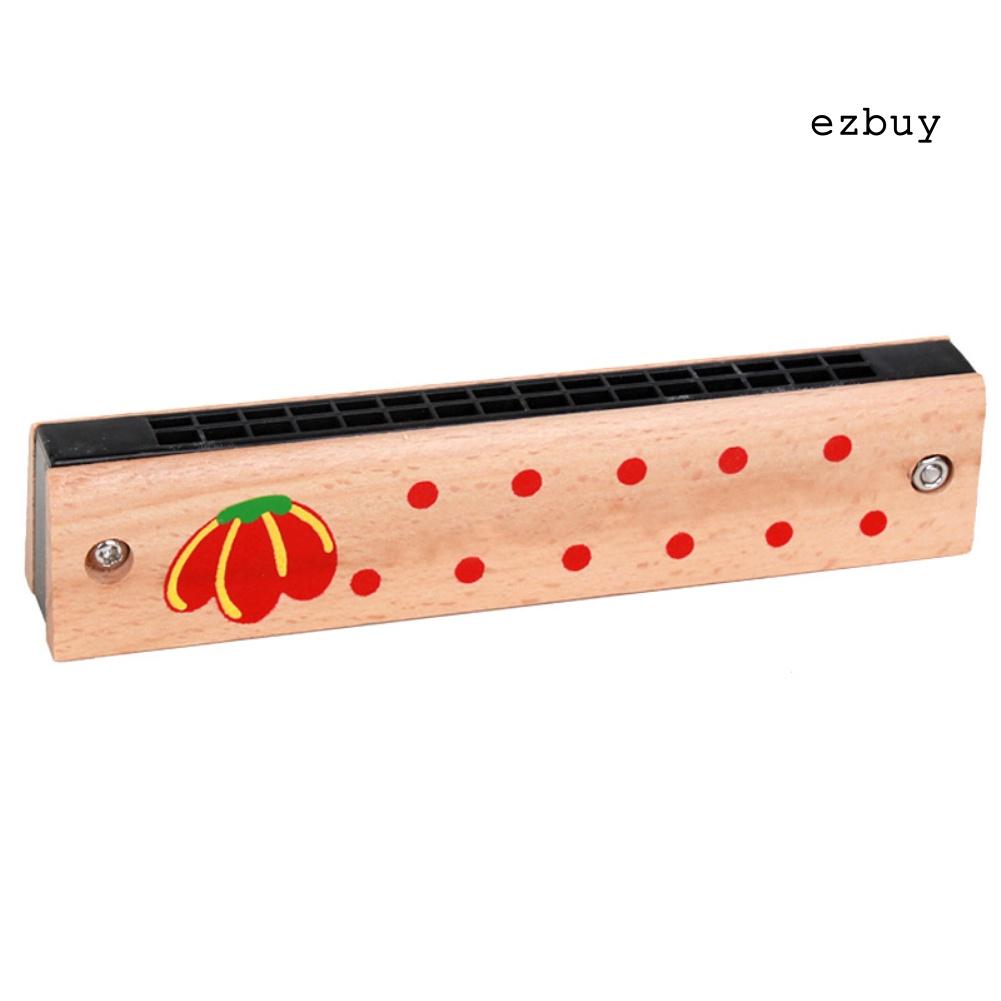 EY-Wooden 16 Holes Cartoon Harmonica Musical Instrument Early Educational Kids Gift