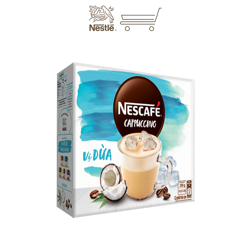 Cà phê hòa tan Nescafé Cappuccino vị dừa (Hộp 10 gói x 20g) - [Tặng 1 hộp đựng thực phẩm Inochi 500ml]