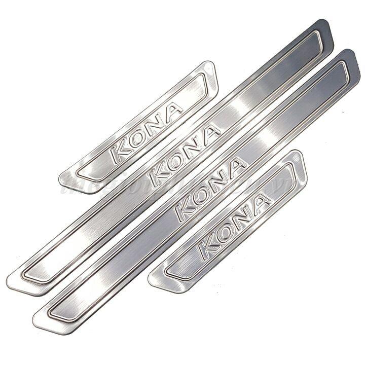Bộ Ốp bậc cửa, Nẹp bước chân Hyundai Kona – Mẫu INOX 8 chi tiết