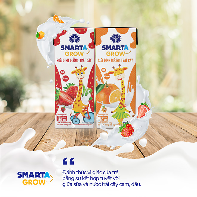 Thùng sữa nước trái cây Smarta Grow giúp trẻ tăng chiều cao, phát triển não bộ, dinh dưỡng cho trẻ thấp còi