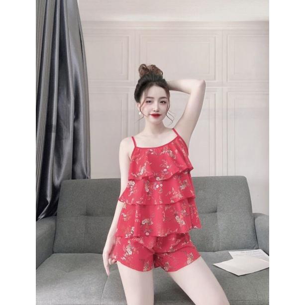 Bộ ngủ lụa hàn 2 tầng hoa nhí