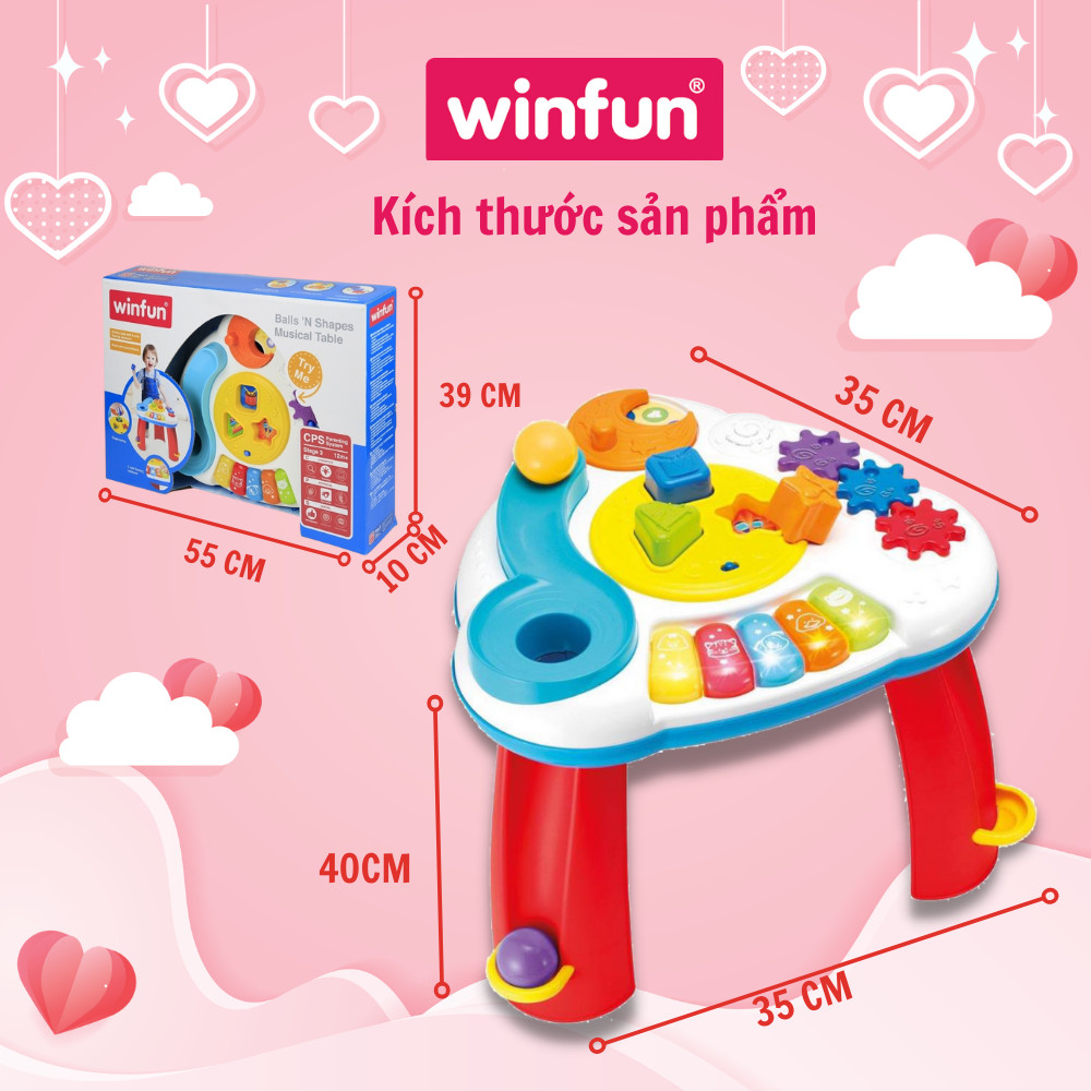 Đồ chơi Bàn nhạc tập đứng cho bé kiêm đập bóng vui nhộn, thả hình khối luyện tư duy có đèn nhạc Winfun 0812