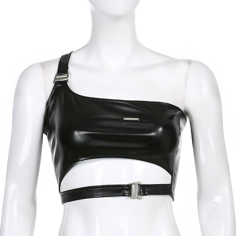 [CÓ SẴN] Áo Quây Da Croptop 1 Bên Vai Dây Bụng Cho Nữ Quyến Rũ