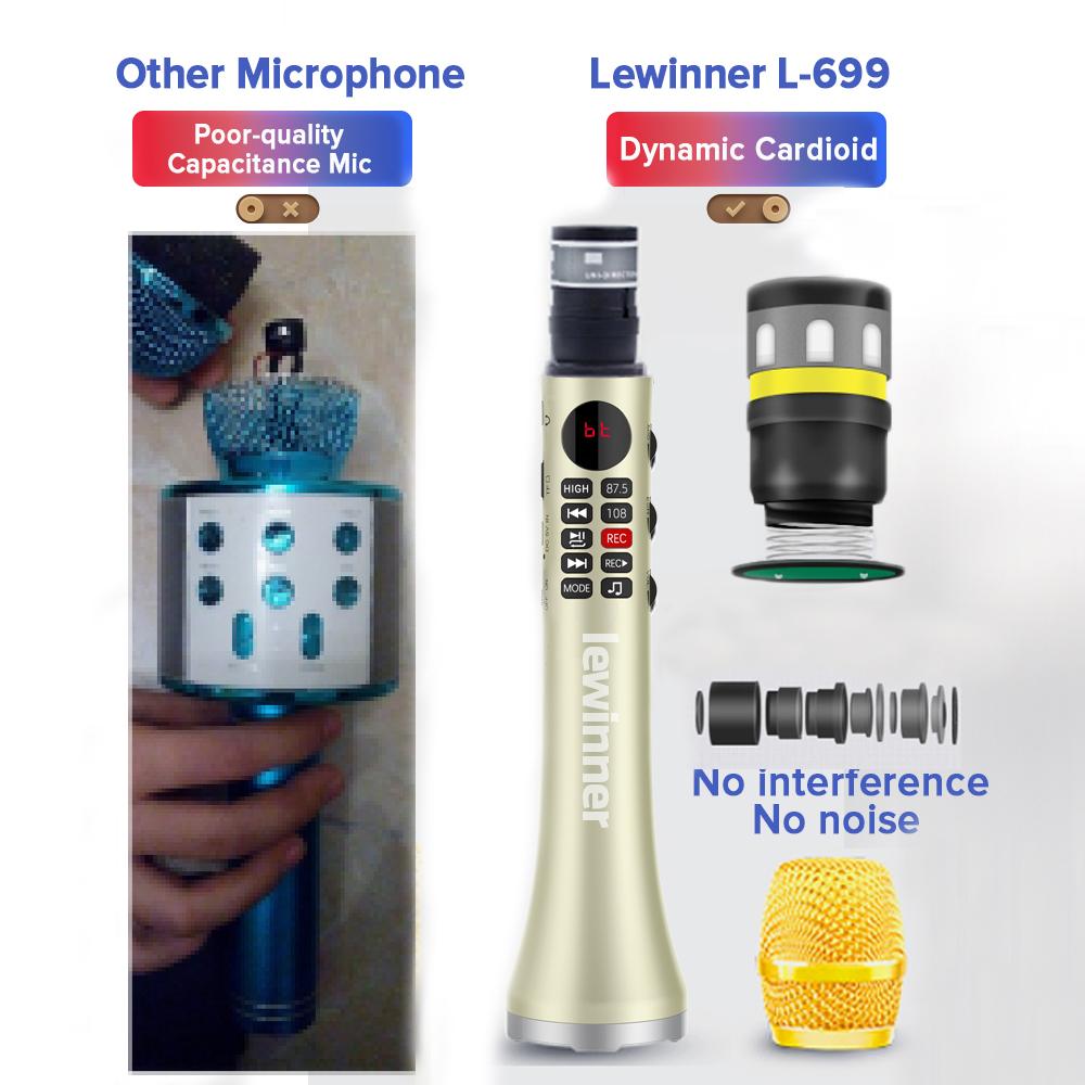 Micro hát karaoke chuyên nghiệp Lewinner L-699 Loa không dây Micro Bluetooth di động cho điện thoại hỗ trợ ghi âm TF play Màu sắc: hồng