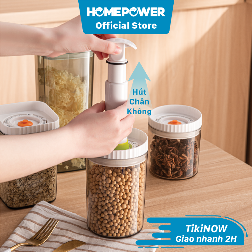 Hộp nhựa bảo quản thực phẩm khô, hộp đựng ngũ cốc hút chân không có vòng ghi chú thời gian Homepower chống ẩm mốc mối mọt