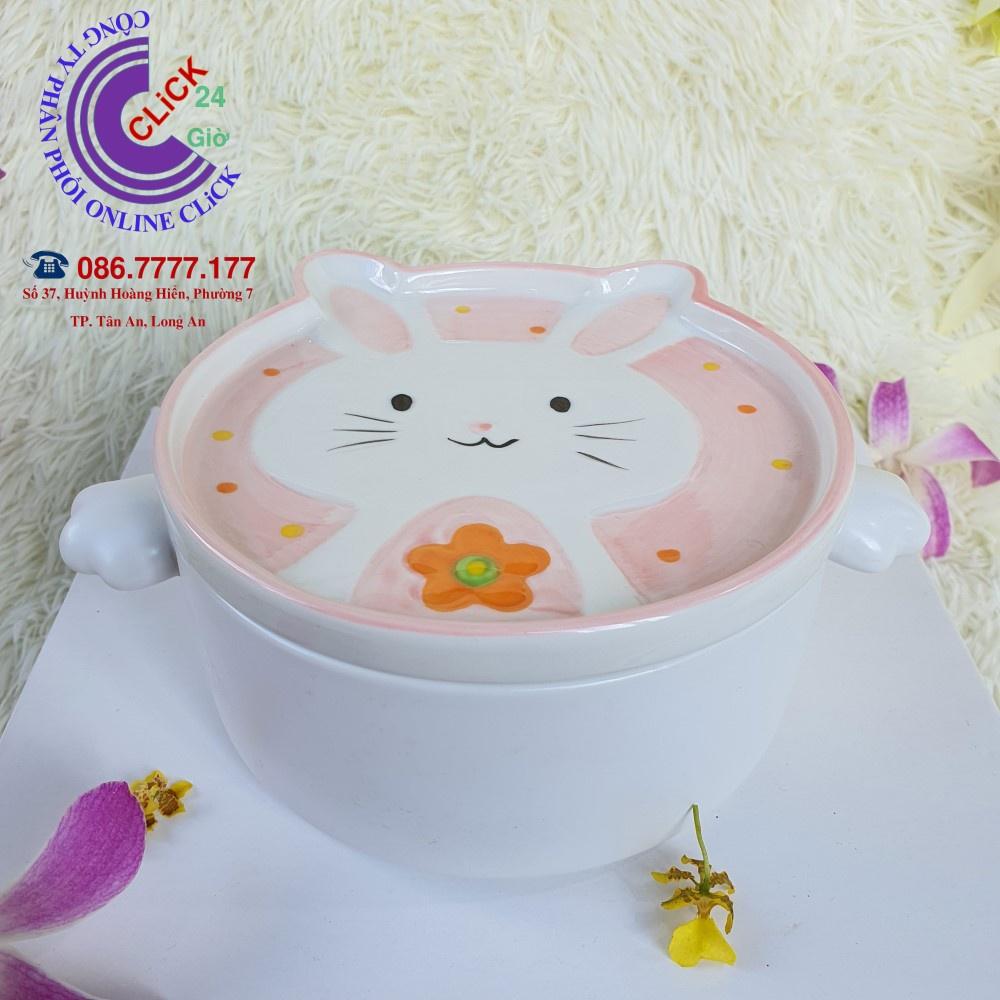 Sét 5 món Mâm Cơm Chén Tô Dĩa Hình Thỏ Xinh Xắn Ấn Tượng Gốm Sứ Cao Cấp Hàng Khử Chì