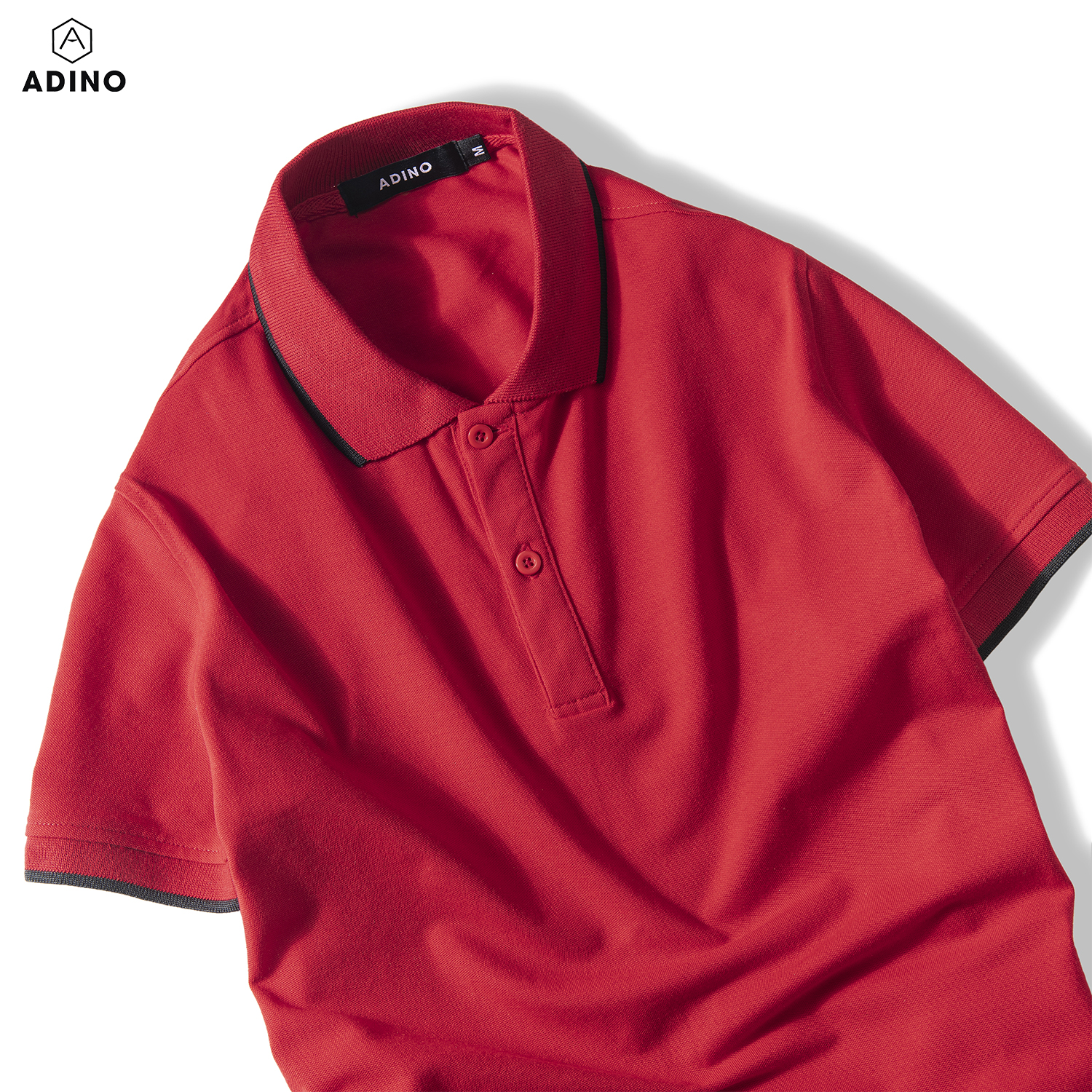 Áo polo nữ ADINO màu đỏ phối viền xẻ lai vải cotton co giãn dáng slimfit trẻ trung APN02