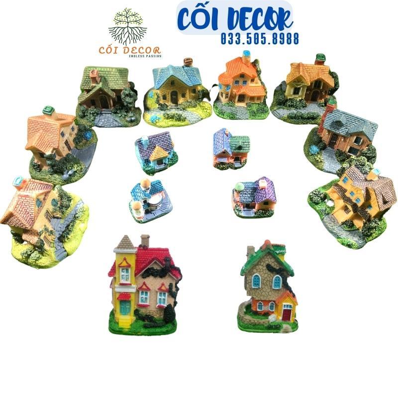 Mô hình ngôi nhà biệt thự mini nhiều màu sắc trang trí bể cá, tiểu cảnh, sen đá