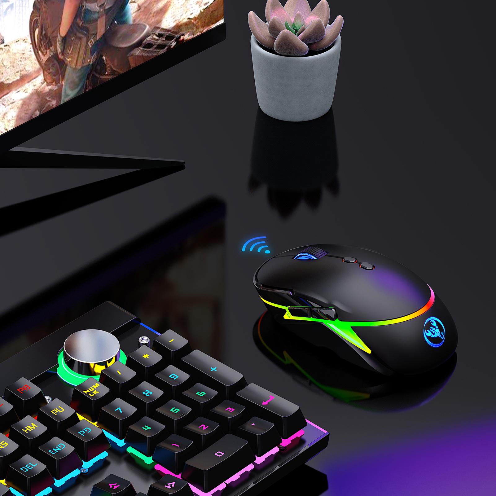 HXSJ T200 2.4G Wireless Gaming Mouse Ergonomic Mouse 3 Adjustable DPI 12 Kinds of RGB Light Effects