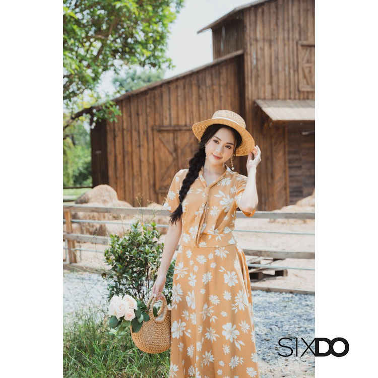 Áo sơ mi lụa hoa cổ vạt thời trang SIXDO