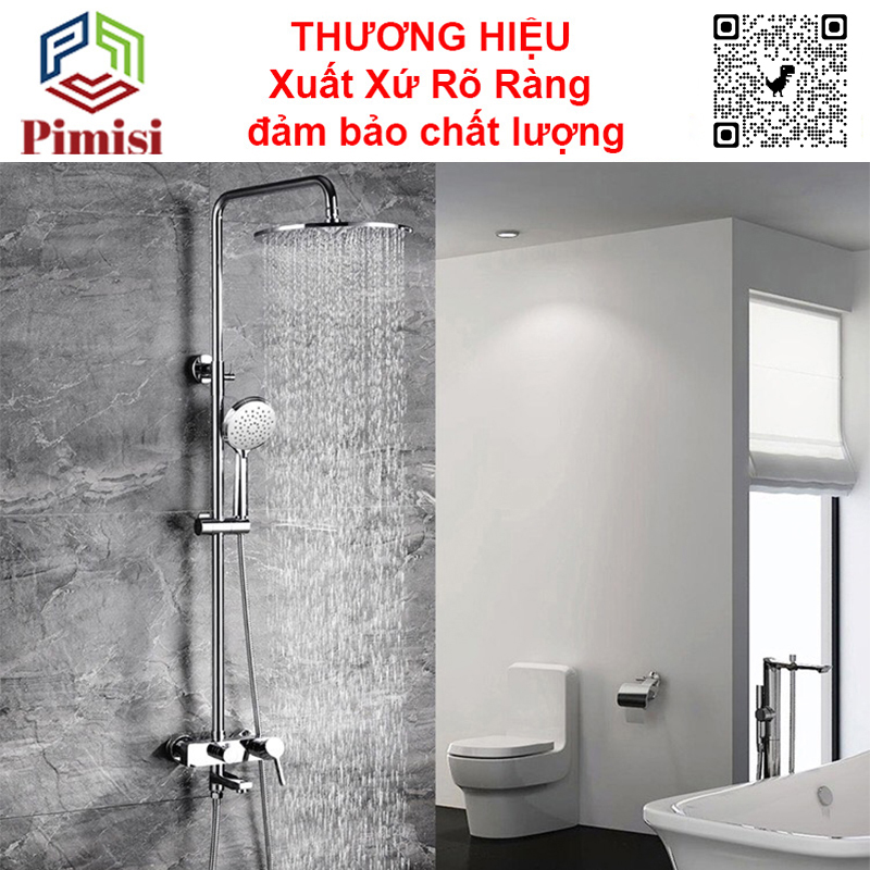 Bộ Vòi Hoa Sen Cây Tắm Đứng Nóng Lạnh Pimisi Đồng Thau Kiểu Thân Tròn - Cũ Vuông Cao Cấp Đầy Đủ Phụ Kiện Với Bát Sen To Tròn - Bát Nhỏ Cầm Tay Tăng Áp Nhẹ Công Nghệ Vòi Hoa Sen Nhật Bản Dùng Được Cho Cả Nhà Tắm Nhỏ Và Thấp | Hàng Chính Hãng