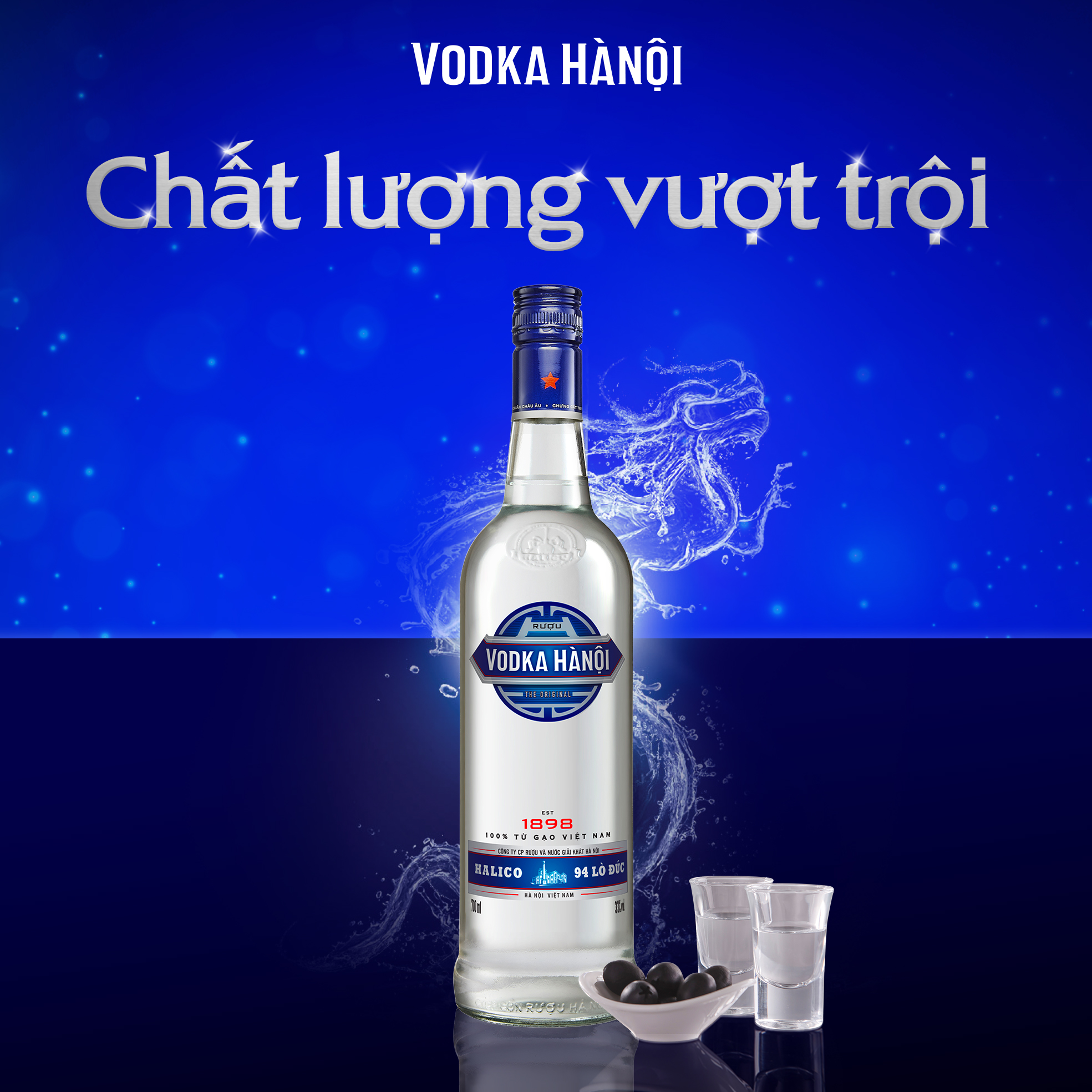 Hình ảnh Rươu Vodka Hà Nội nhãn xanh HALICO nồng độ 39,5% chai 700ml không kèm hộp