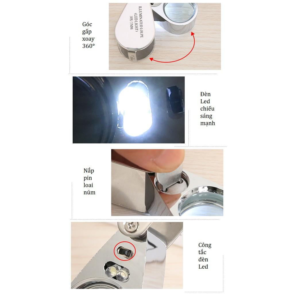 Kính Lúp Mini 30X ️️ Kính Lúp Móc Khóa Có Đèn MG21007 đường kính 21mm
