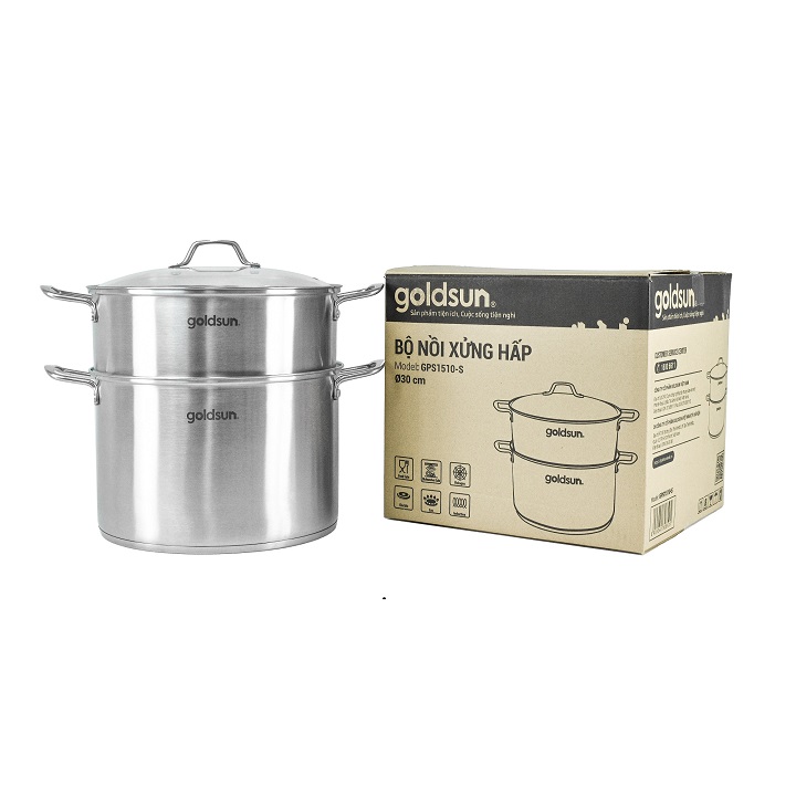 Nồi inox xửng hấp Gold.sun 3 đáy đường kính 30 cm cao cấp