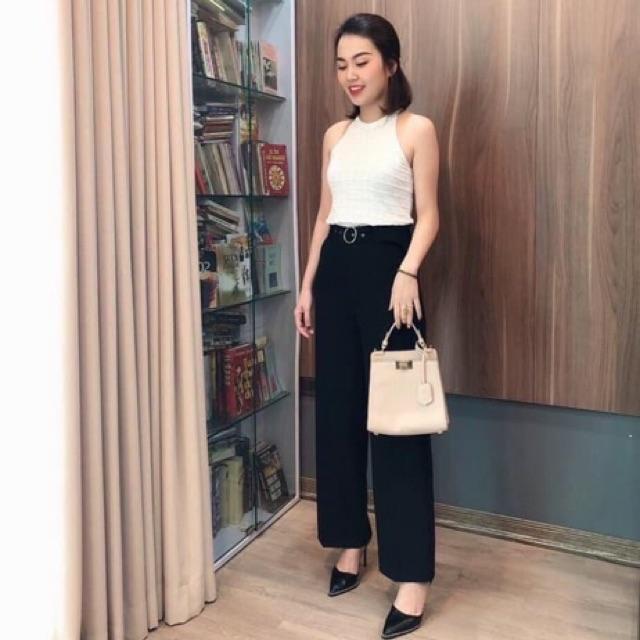 Quần culottes ống rộng kèm đai tròn chất tuyết mưa cao cấp đẹp như hình