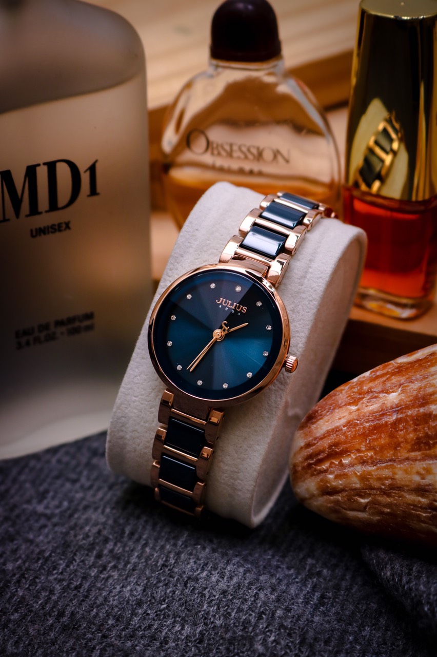 Đồng Hồ Nữ Julius Hàn Quốc JA1209C Dây Thép Phối Ceramic Thanh Lịch