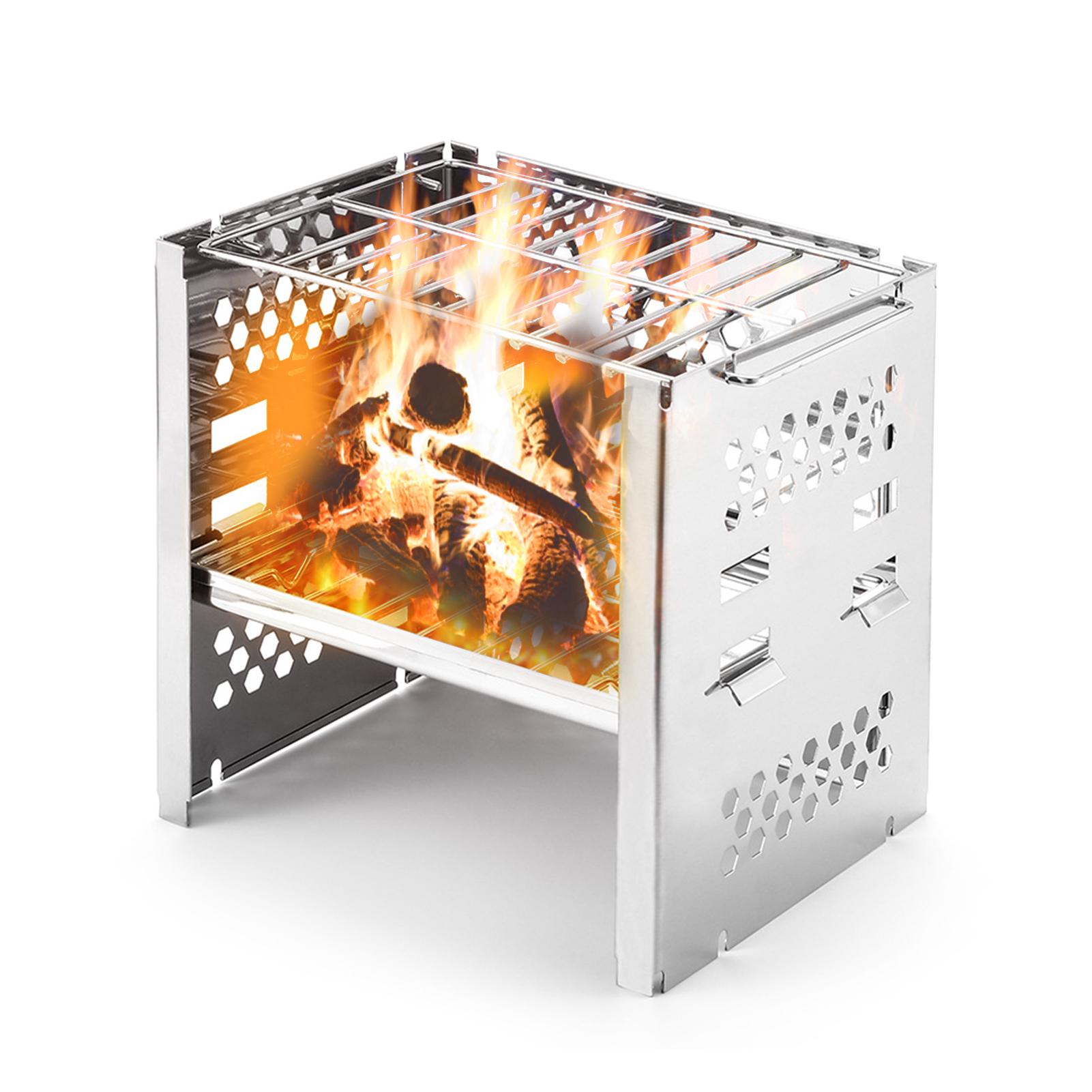 Camping Wood Burning Stove Portable Folding Stainless Steel Backpacking Stove BBQ Grill Stove for Outdoor Picnic Hiking Traveling
