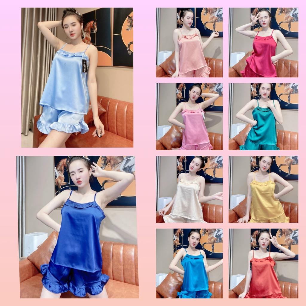Đồ ngủ sexy, đồ ngủ 2 dây viền bèo, bộ ngủ lụa chất satin mềm