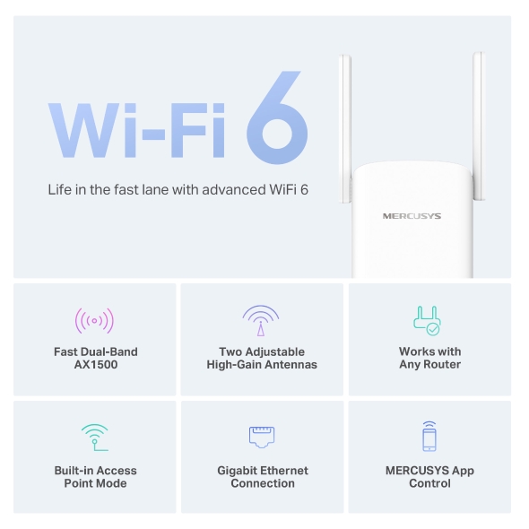 Bộ mở rộng sóng Wi-Fi 6 Mercusys ME60X AX1500 | Tăng Cường Và Mở Rộng Sóng Wi-Fi, Nhanh, Hiệu Suất Cao - Hàng Chính Hãng