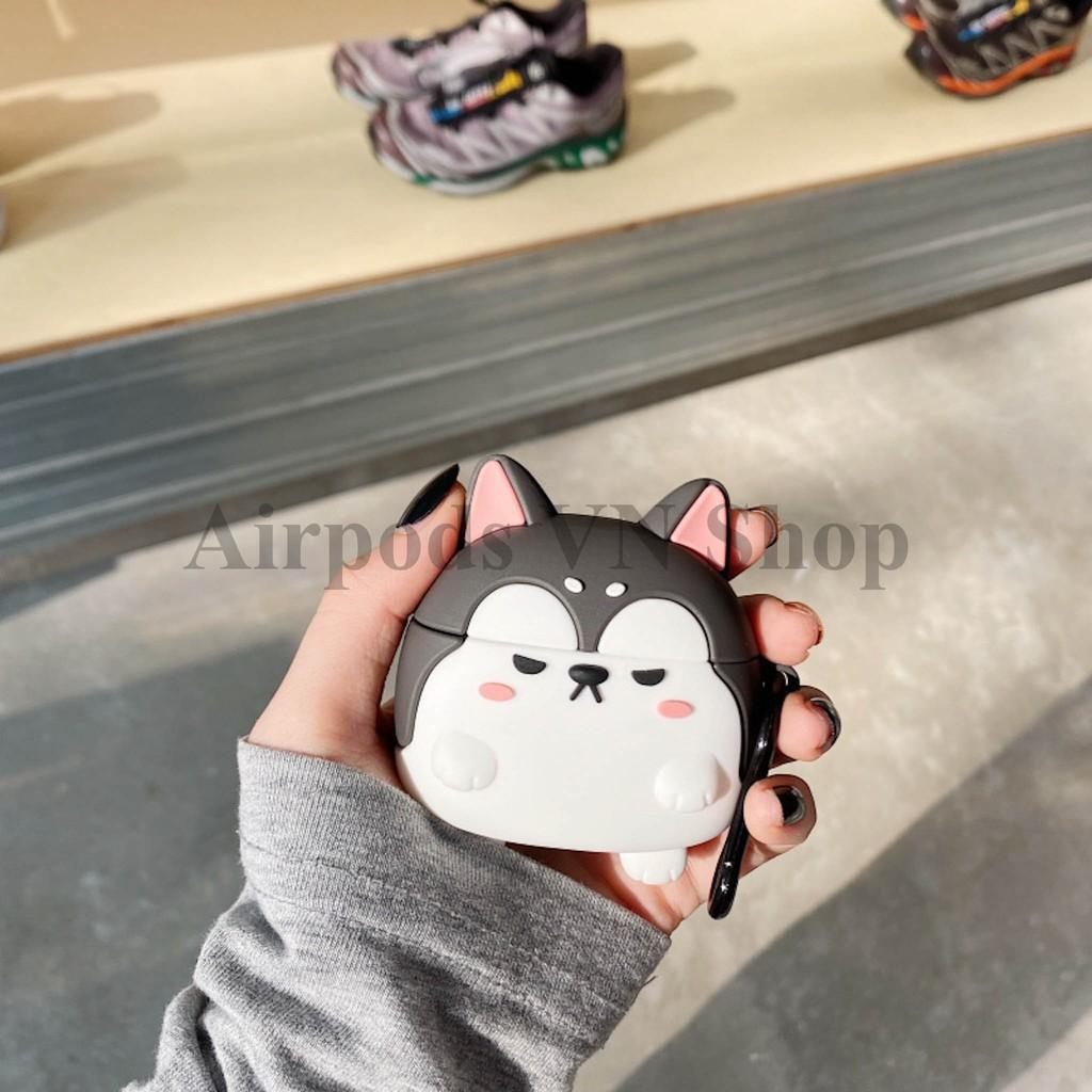 Bao Case Ốp dành cho Airpods 1/2 &amp; Airpods Pro chó shiba &amp; husky silicon 3D cao cấp