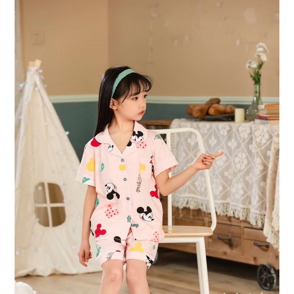 Bộ Pijama cộc tay hình mickey xuất Hàn bé gái 2-14 tuổi