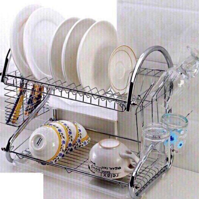 Kệ Đựng Chén Dĩa Inox 2 Tầng Chữ S