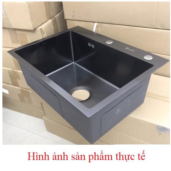 CHẬU RỬA CHÉN BÁT 1 HỘC INOX SUS 304 PHỦ NANO ĐEN, KT 60X45CM CAO CẤP, SANG TRỌNG CRCD02