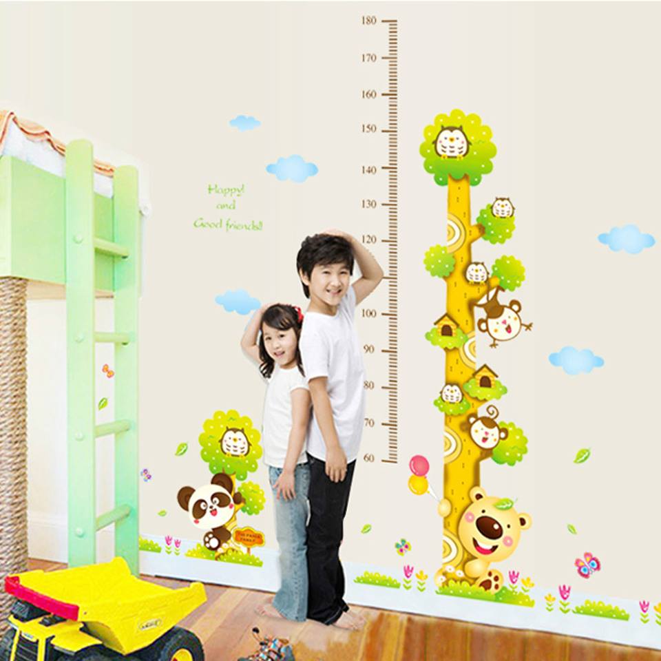 Bộ 2 tờ decal dán tường thước đo gấu to mẫu số 2 - HP25