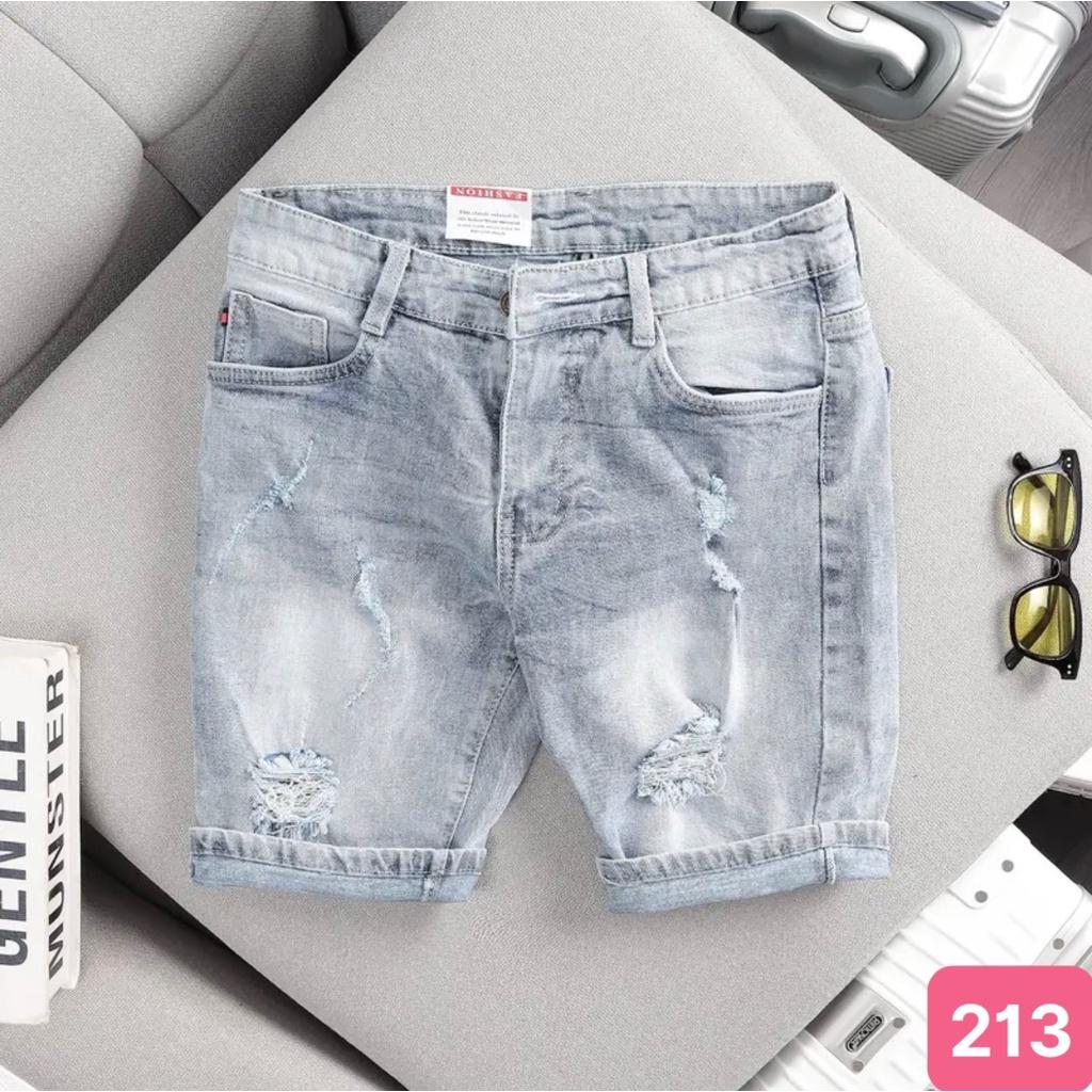 Quần short đùi jean nam màu xanh đậm rách gối chất bò cao cấp co dãn 4 chiều cực đẹp, quần rin nam HD1 Mẫu Mới