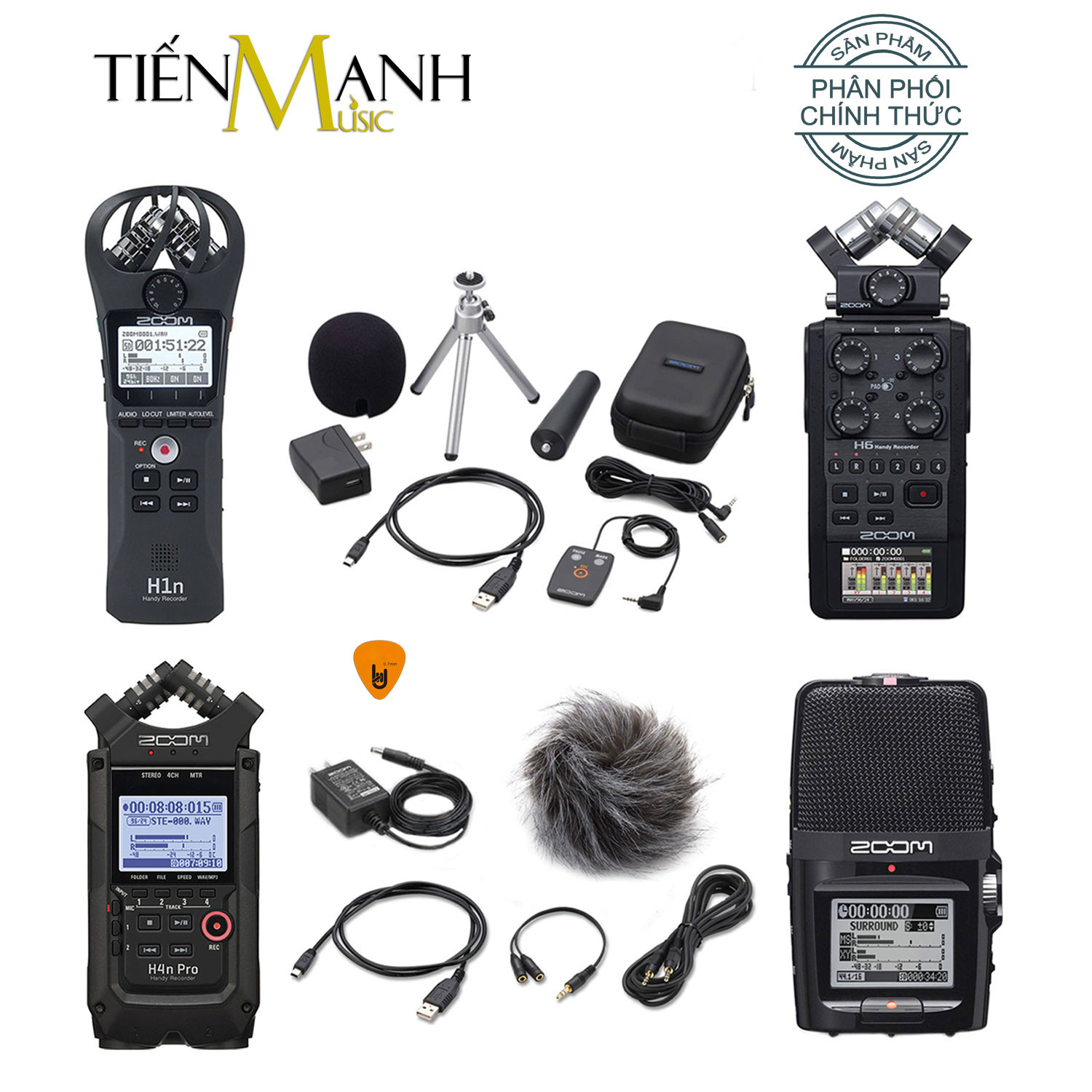 Combo Máy Thu Ghi Âm Mic Zoom H6 Black Và Phụ Kiện APH6 - Thiết Bị Cầm Tay Kỹ Thuật Số Microphone Stereo Hàng Chính Hãng