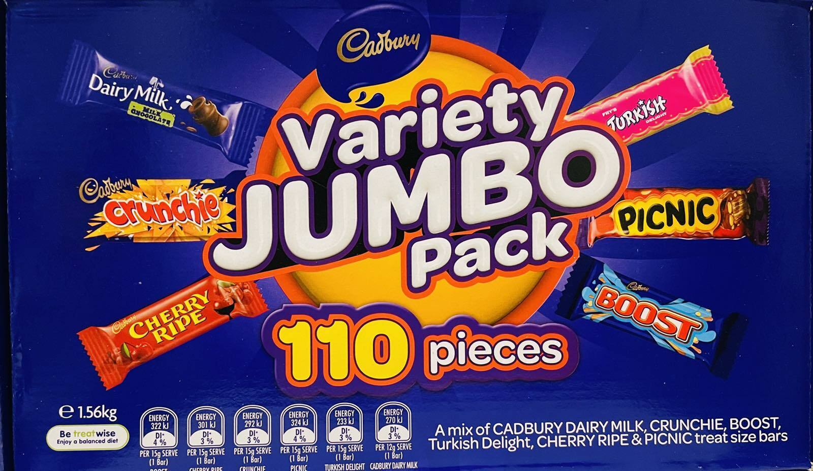 Socola thanh Cadbury Variety Jumbo  hỗn hợp 6 vị 1.56kg (110 thanh) Úc - Giúp bổ sung dinh dưỡng, khoáng chất và năng lượng - OZ Slim Store