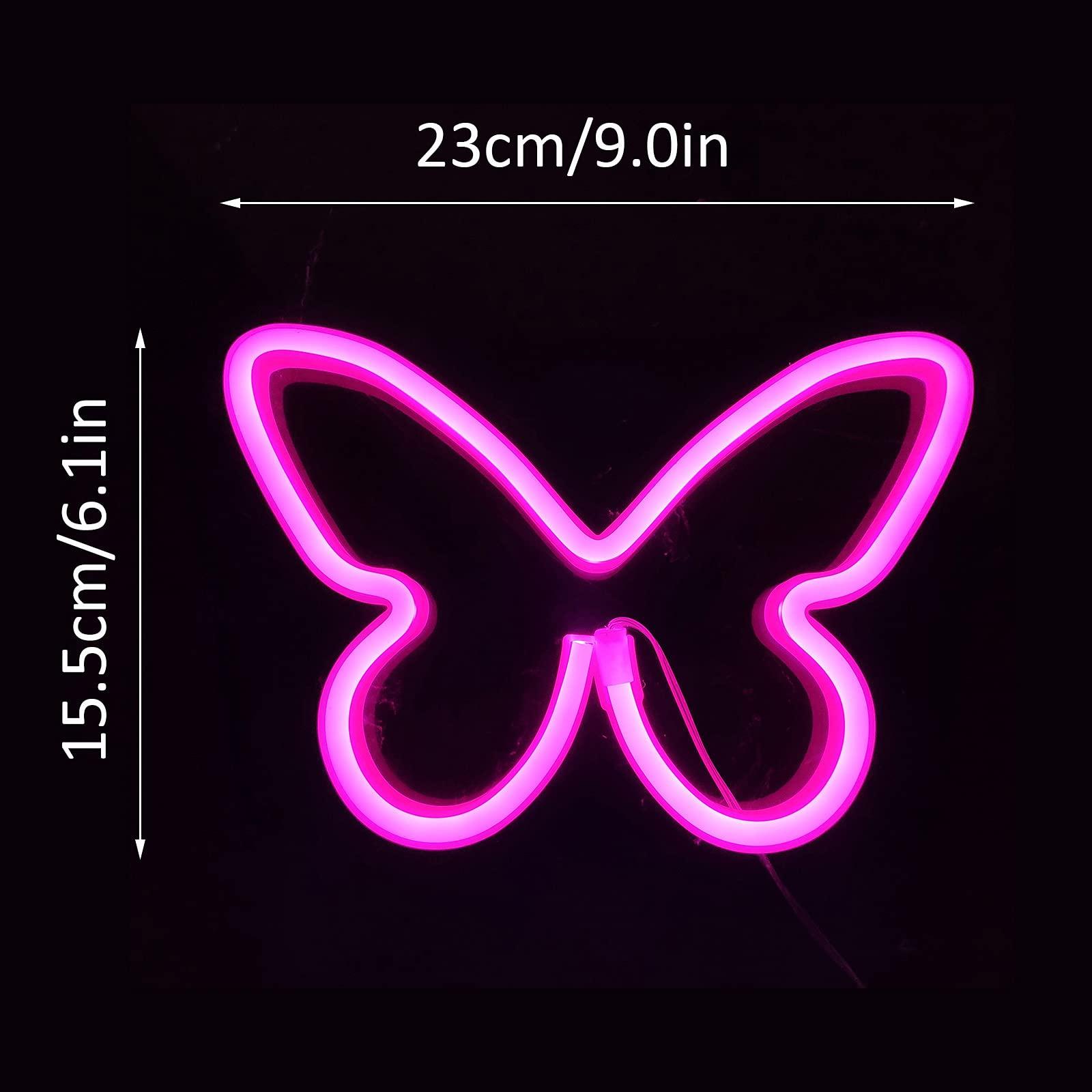 Rosa Butterfly neon Butterfly Butterfly Neon Dấu hiệu USB / Pin Đèn đêm Đèn tường Quà tặng tốt nhất cho đám cưới Lễ kỷ niệm trang trí tường sinh nhật Bữa tiệc cắm trại Phòng khách phòng khách