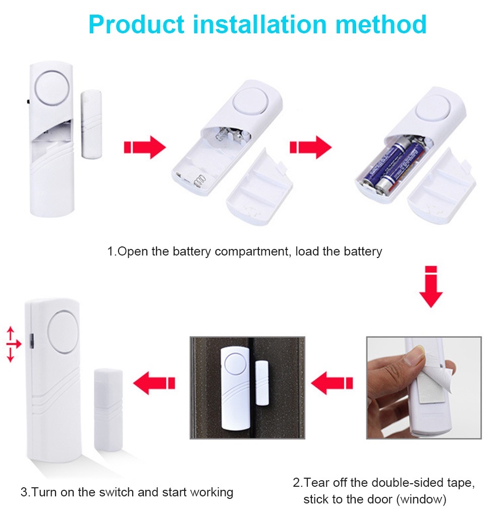 Chuông báo động chống trộm gắn cửa không dây cảm ứng từ, kêu to có công tắc, Chất lượng cao, bền bỉ - Hàng chính hãng