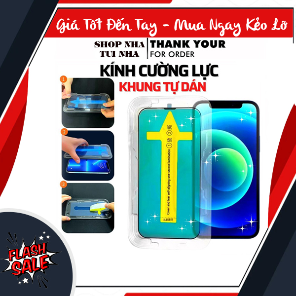 Kính Cường Lực Full Màn BAIKO Có Khung Tự Dán Blue Arrow Che Bụi Dành Cho IPhone 12/12Pro/12ProMax