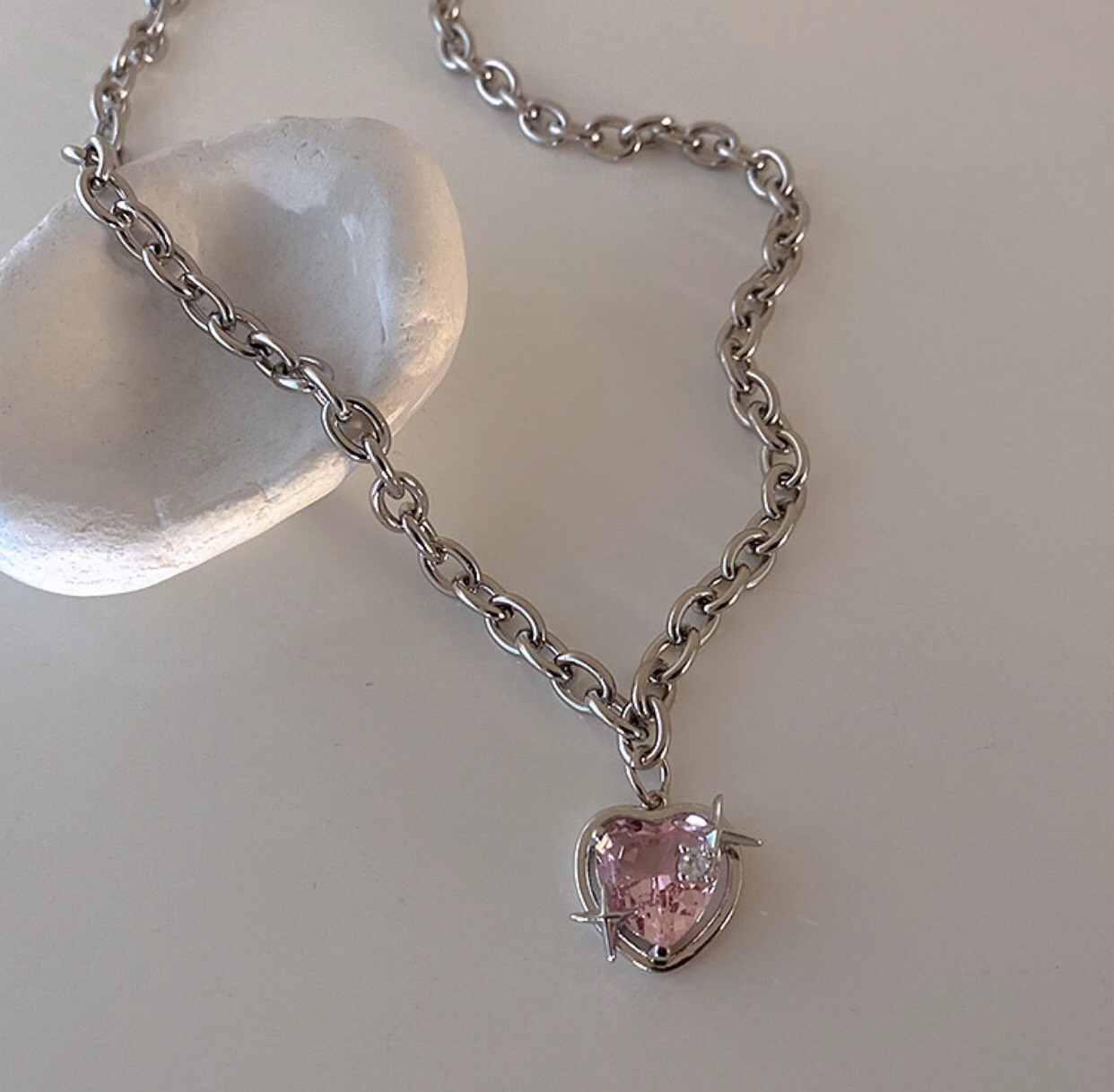 Dây Chuyền Mặt Trái Tim Đính Đá Zircon Hồng Thời Trang Hàn Quốc Cho Nữ Cá Tính