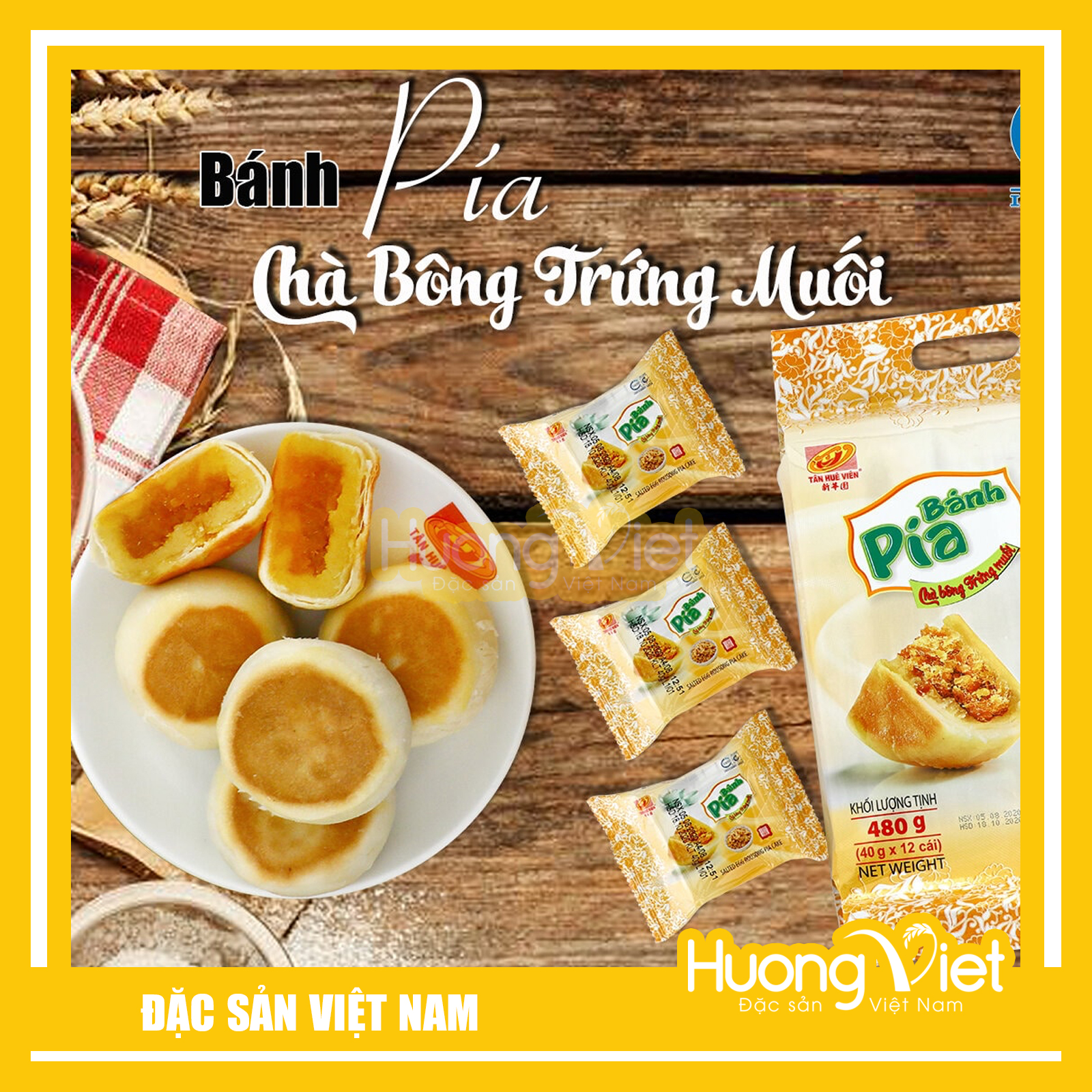 Đặc Sản Sóc Trăng - Bánh Pía Chà Bông Trứng Muối Tân Huê Viên 480G, Bánh Pía Mini Sóc Trăng [Túi 12 Bánh]