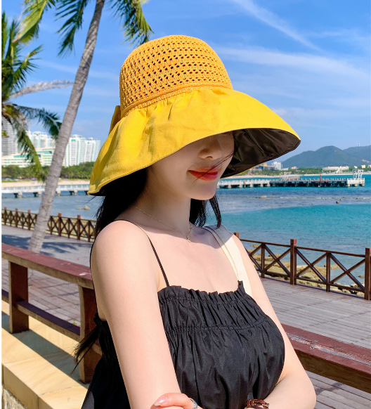 Mũ rộng vành chống nắng chống tia uv gắn nơ thời trang mới, nón đi nắng đi biển cao cấp